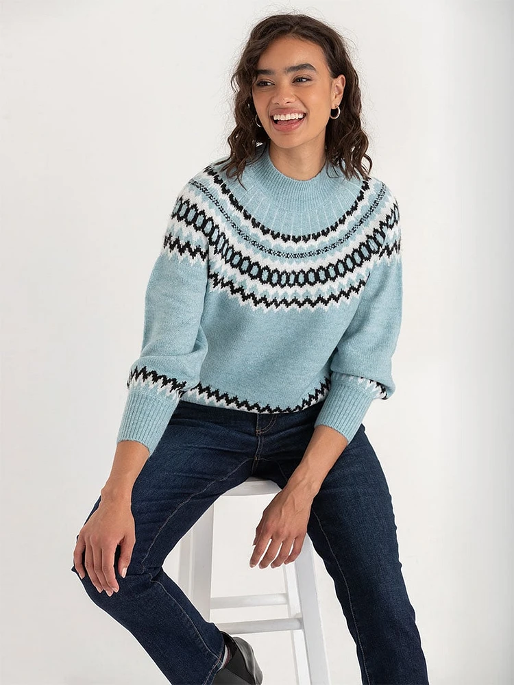 Mock Neck Balloon Sleeve Sweater