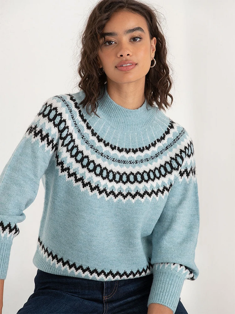 Mock Neck Balloon Sleeve Sweater