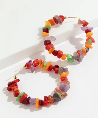 Stone Beaded Hoop Earring