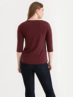 V-Neck Zipper 3/4 Sleeve Top