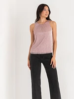 Pleat Neck Tinsel Tank Top