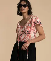 On or Off the Shoulder Top with Tied Neckline