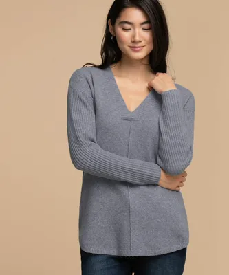 V-Neck Curved Hem Sweater