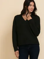Relaxed Rib Trim V-Neck Sweater