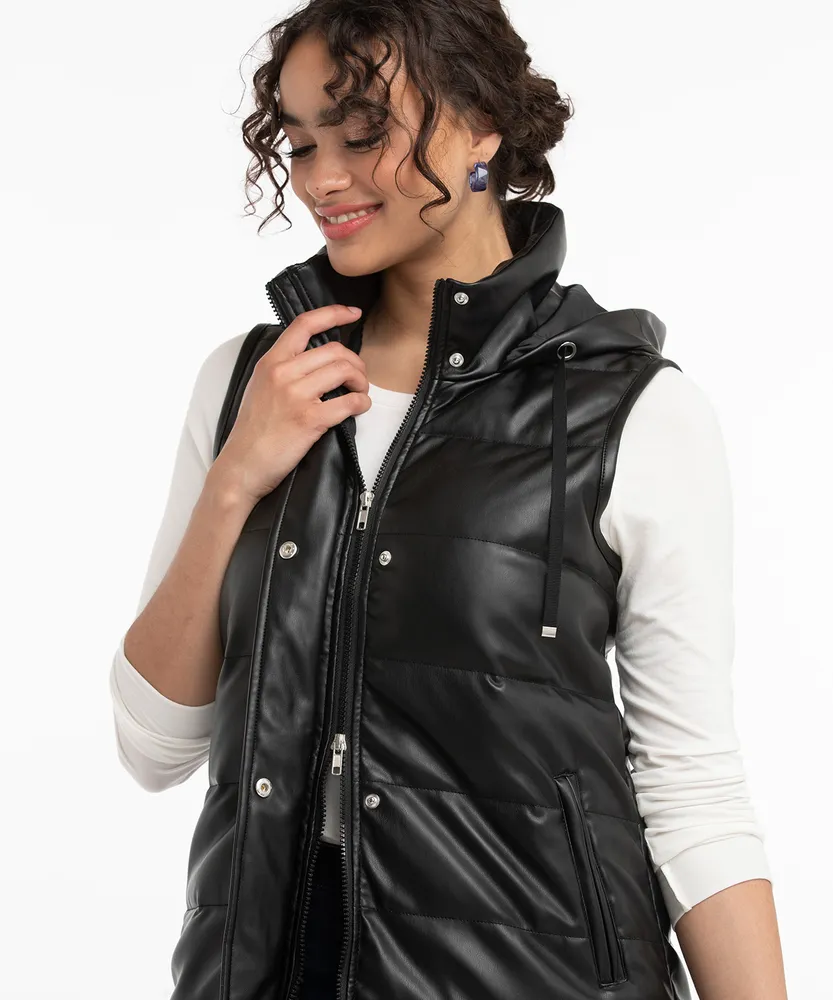 Faux Leather Longline Puffer Vest