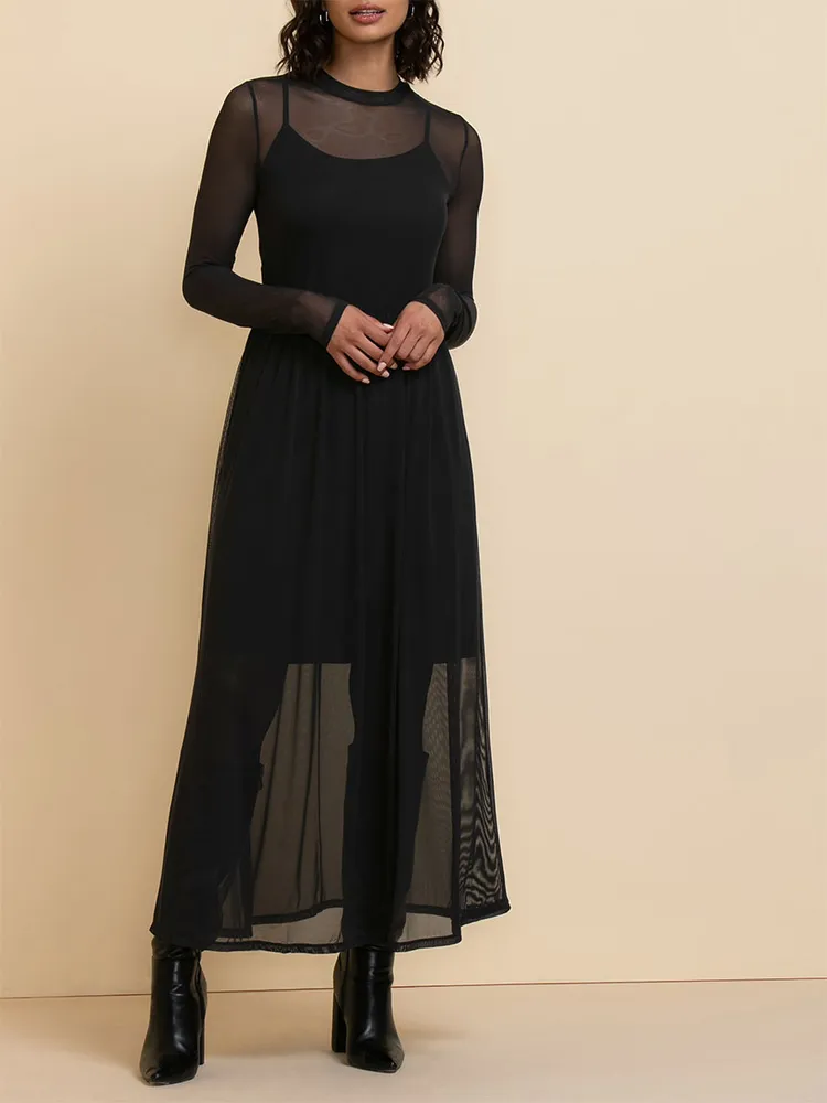 Long Sleeve Mesh Maxi Dress