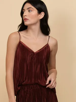 Strappy V-Neck Plisse Top