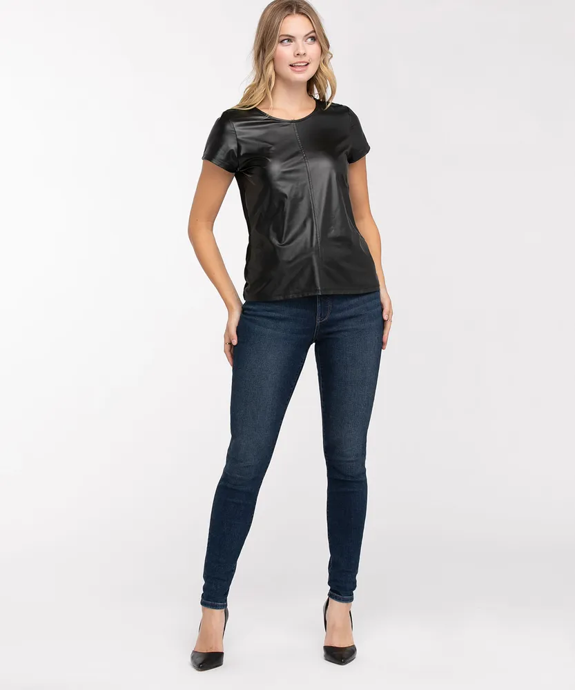 Leatherette Short Sleeve Top