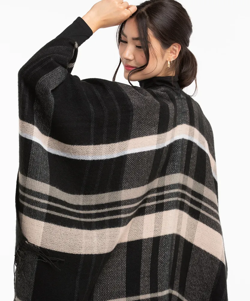 Black & White Plaid Sweater Ruana