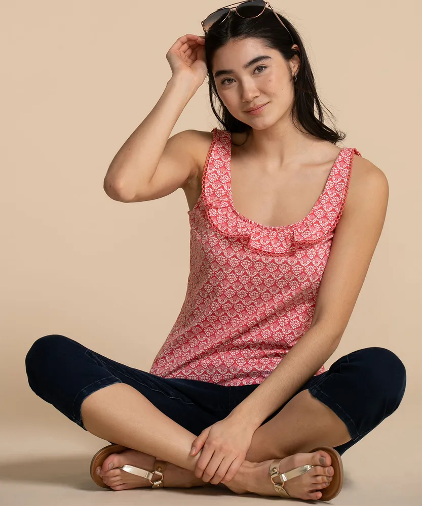Ruffled Neck Tank Top