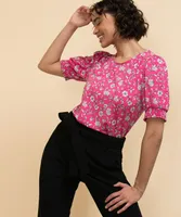 Puffed Sleeve Scoop Neck Top