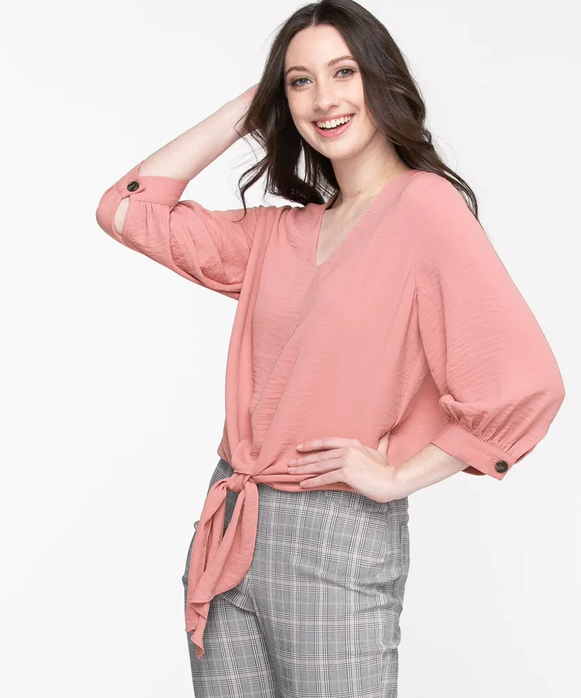 Tie-Front V-Neck Blouse