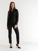 Pinstripe Sequin Blouse with Neck Tie