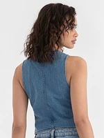 Button Front Denim Vest