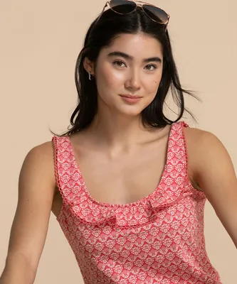 Ruffled Neck Tank Top