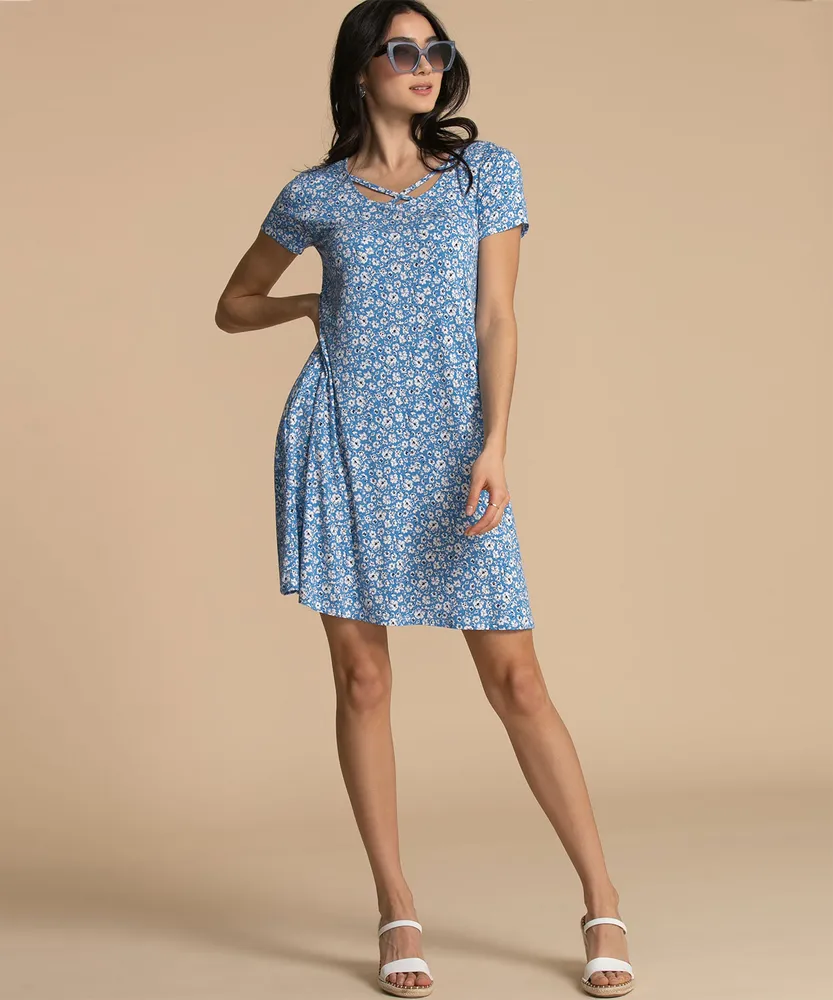 Short Sleeve Dress With Criss-Cross Neck