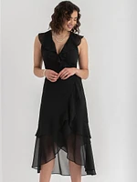 Chiffon Ruffle Wrap Dress