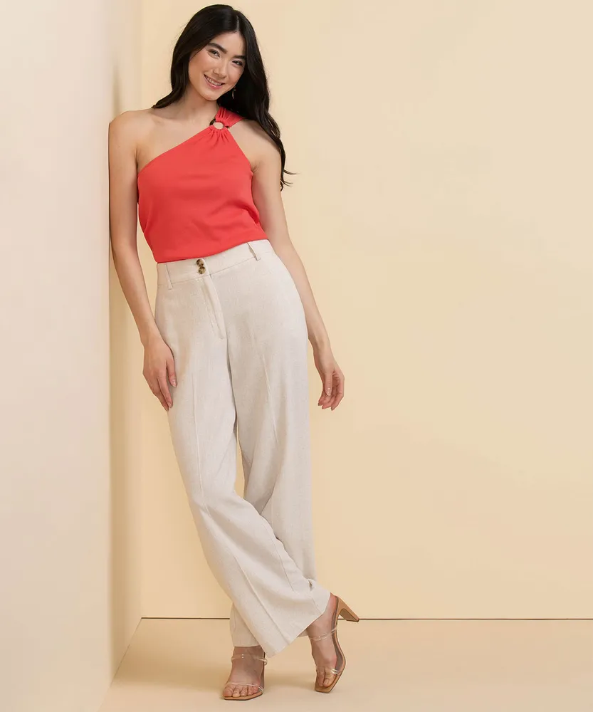 One Shoulder Knit Top with Ring Detail