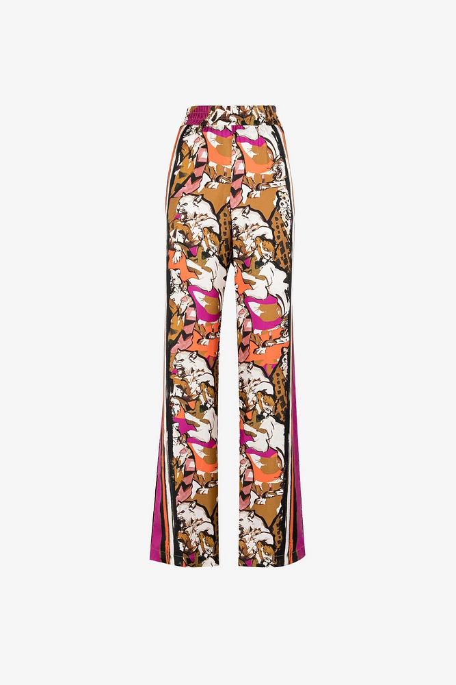 Wild Cat-Print Silk Trousers