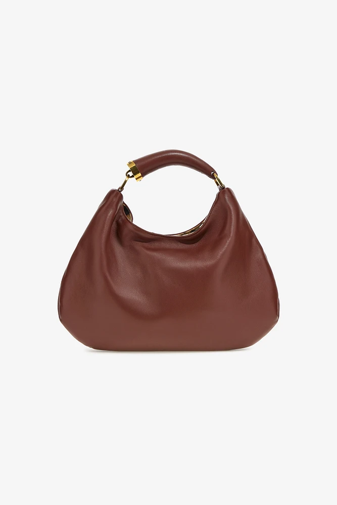 Leather Hobo Bag with Fang Handle