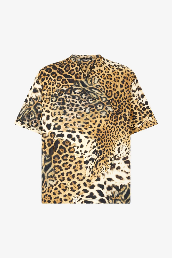 Cotton T-Shirt With Leopard Print