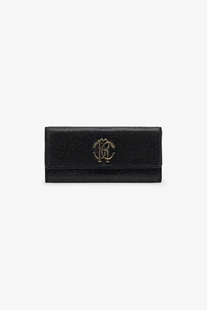 Black Crystal-Embellished Pochette Bag With Mirror Snake Monogram