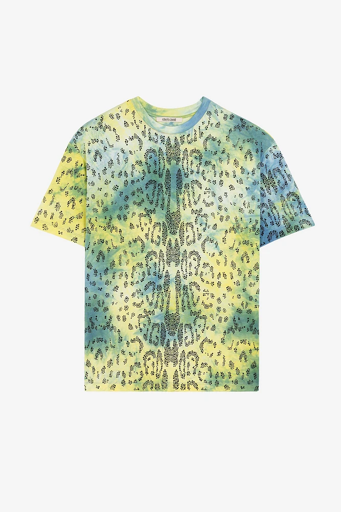 Rhinestone tie-dye print T-shirt