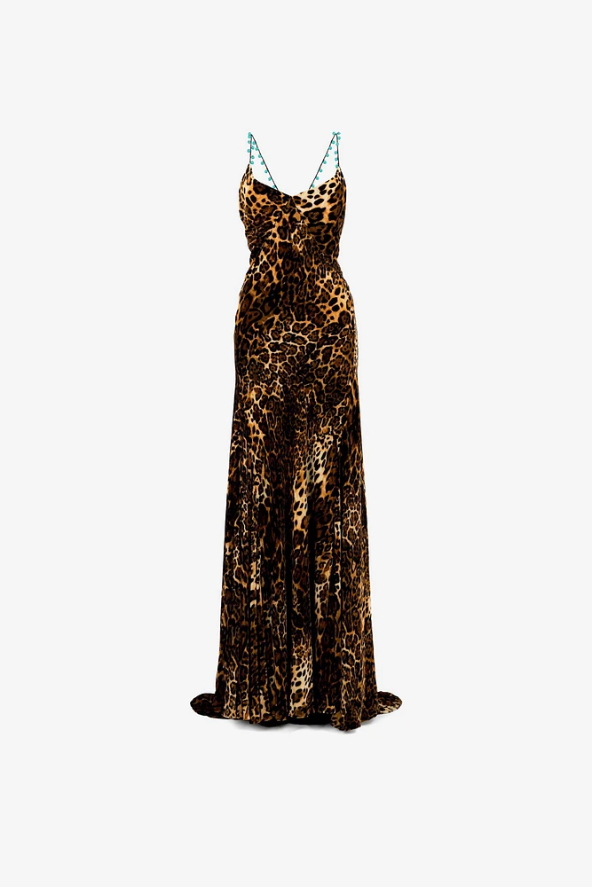 Crisscross back leopard print maxi dress