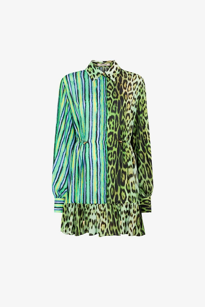Mix-print shirt dress