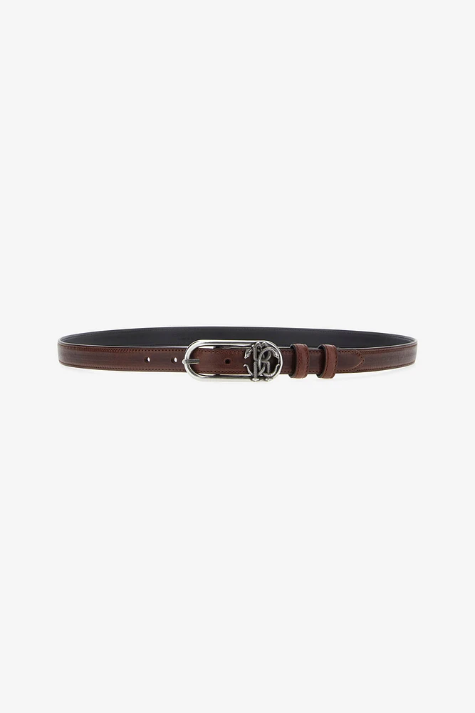 Logo-buckle leather belt