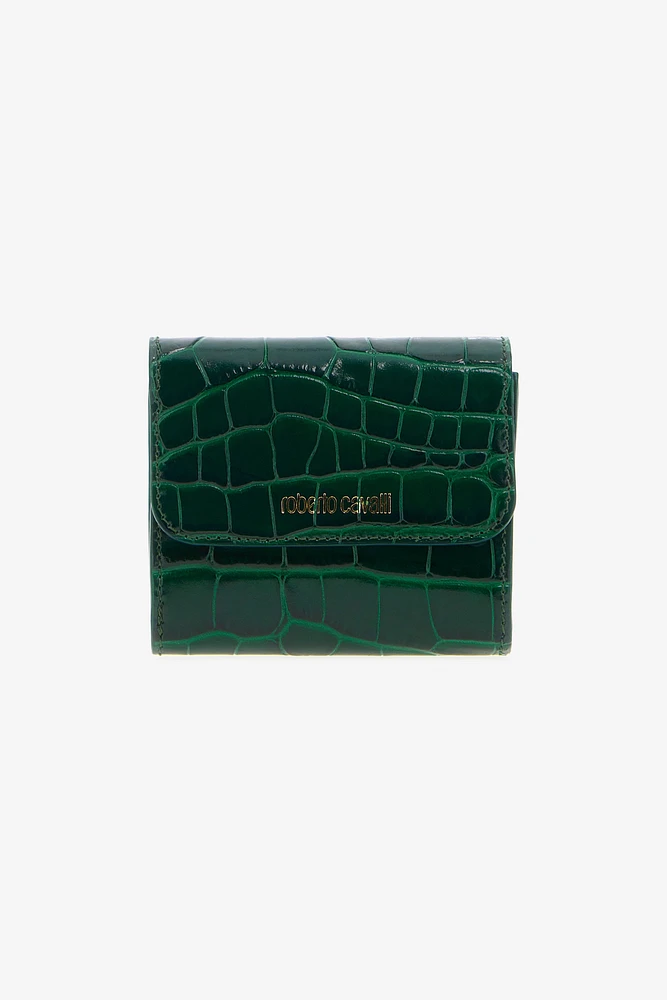 Green Croc-Embossed Leather Card Case