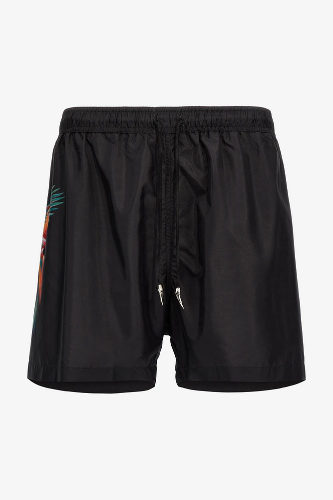 Swim shorts with parrot print