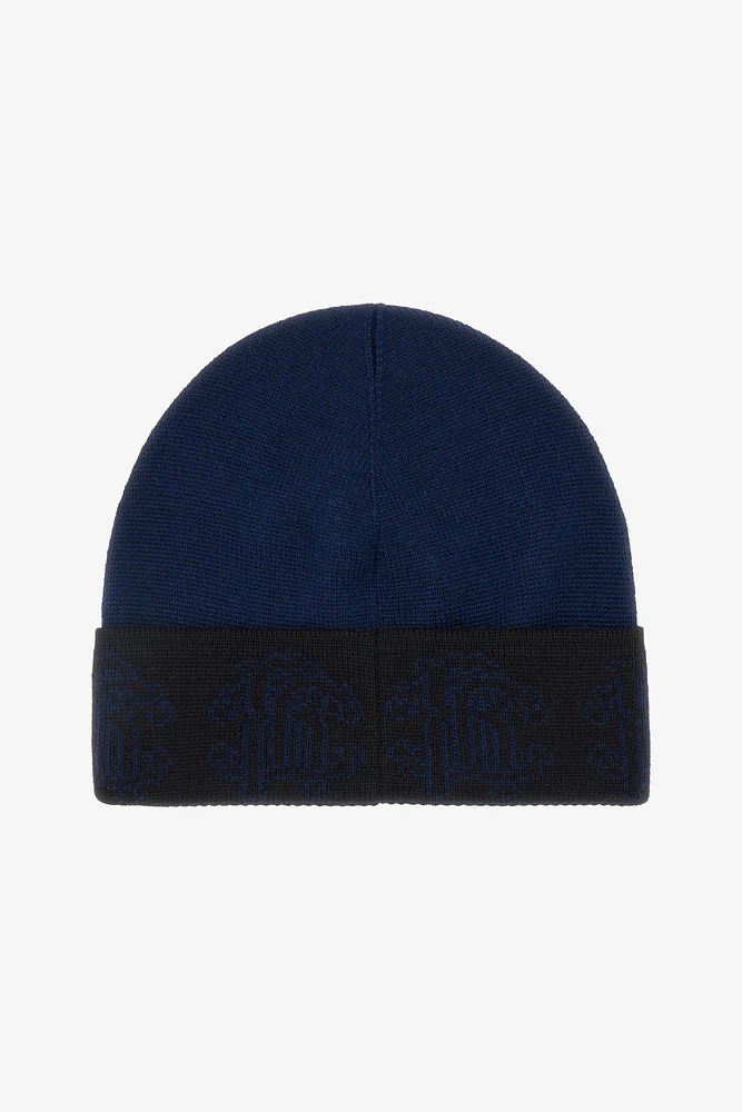 Dark Blue Wool Hat Beanie With Logo Band