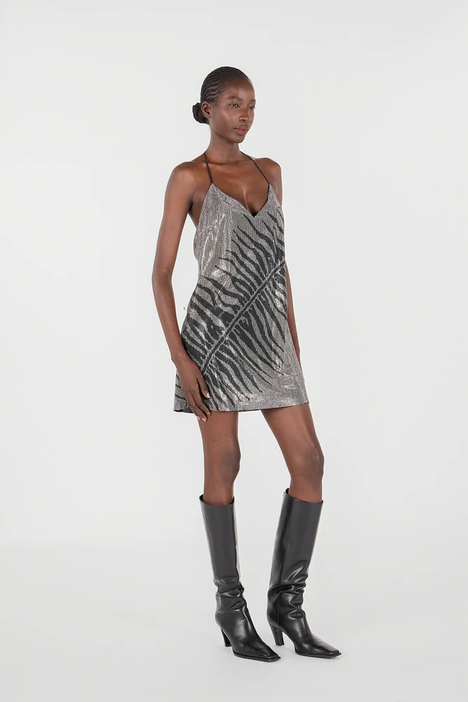 Mini Dress With White Tigress Print