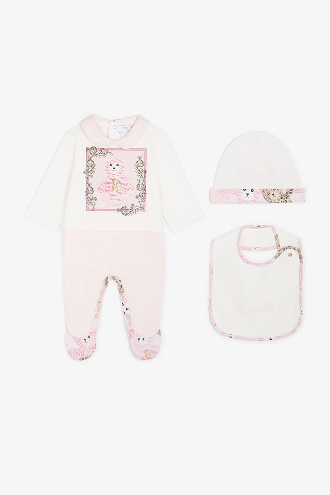 Teddy Bear-Print Cotton Babygrow Set