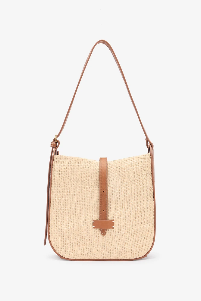 Beige Woven Medium Shoulder Bag