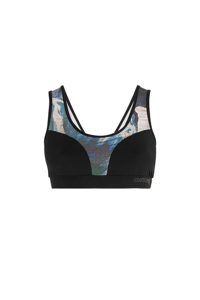 Abstract-Print Logo Crop Top