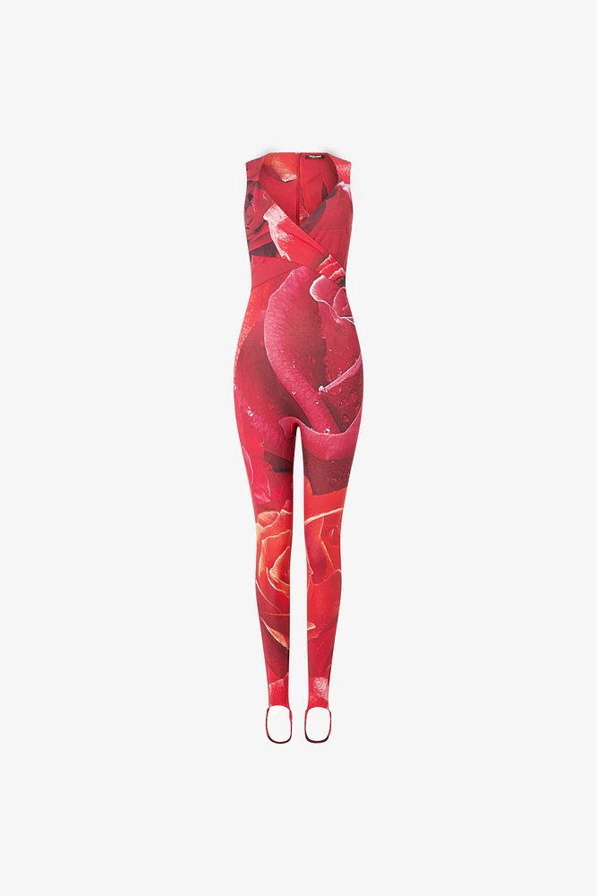 Rose-Print Sleeveless Jumpsuit