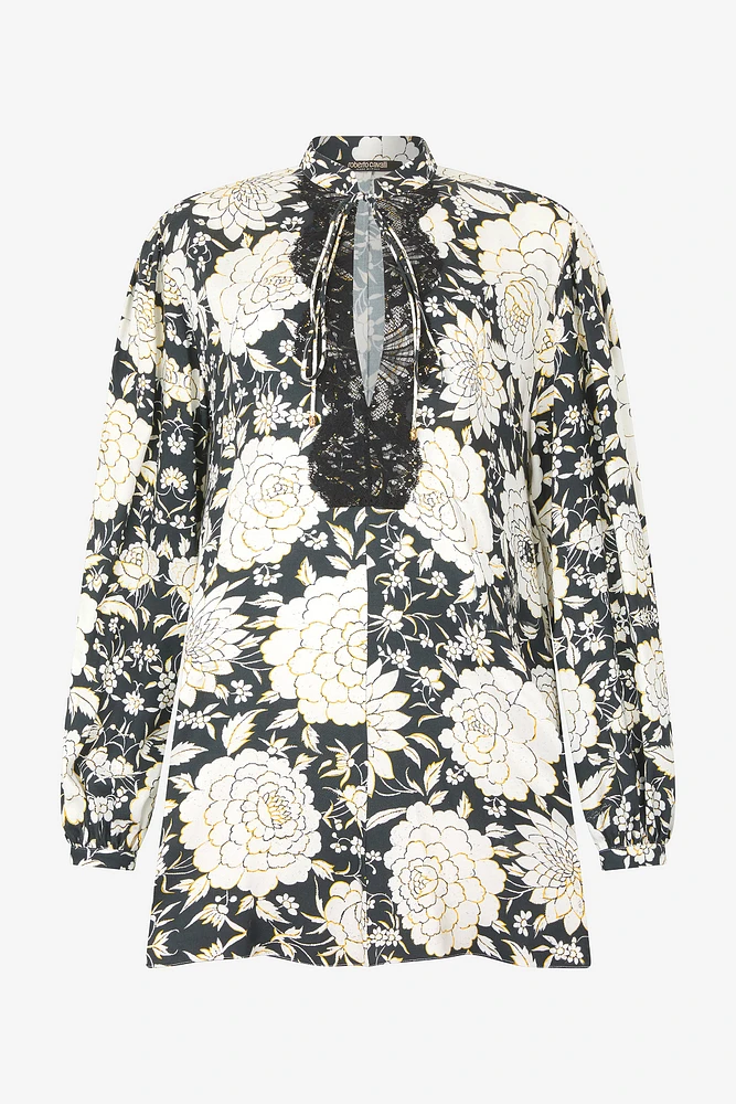 Mini Dress With Floral Print And Lace