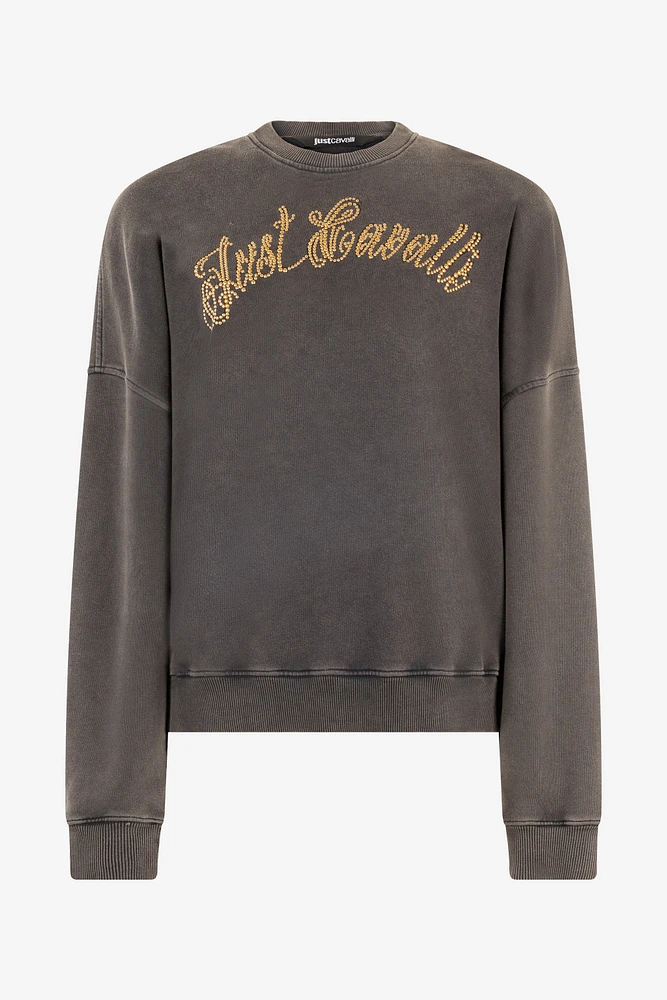 Sweatshirt With Bejeweled Logo Studs