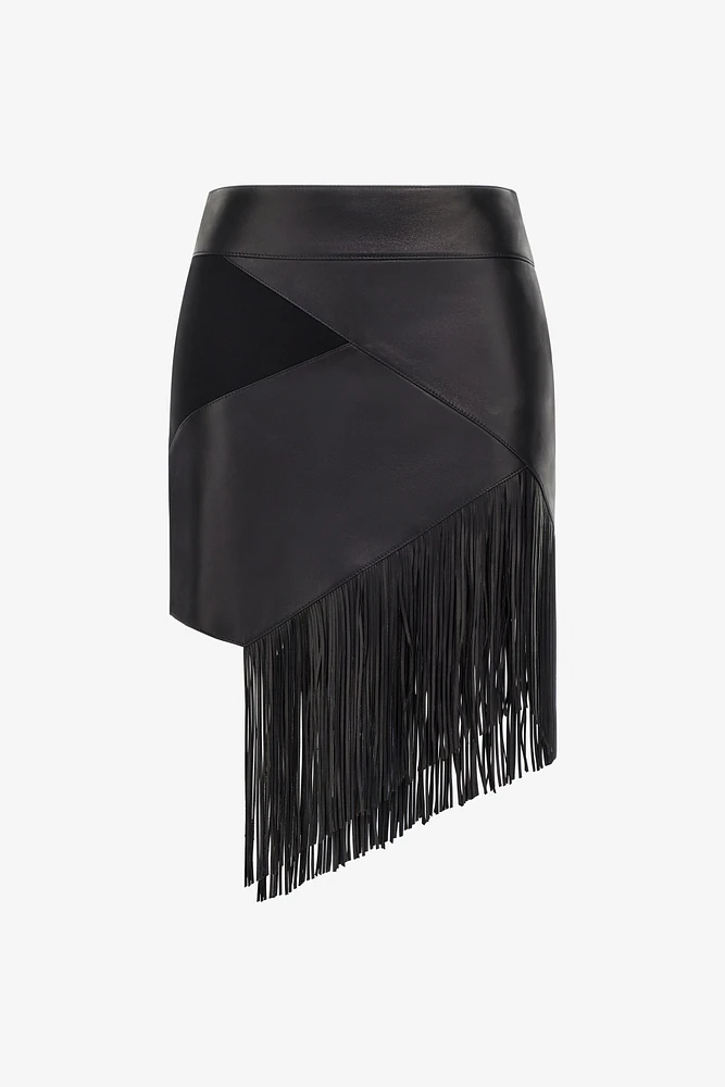 Leather skirt with fringes