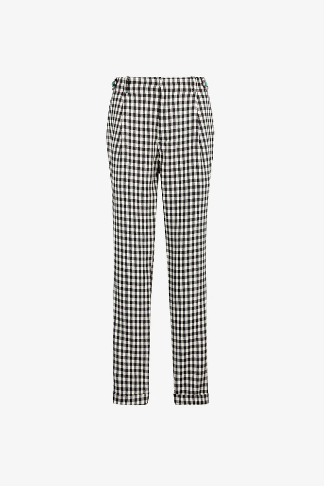 Gingham Straight-Leg Tailored Trousers