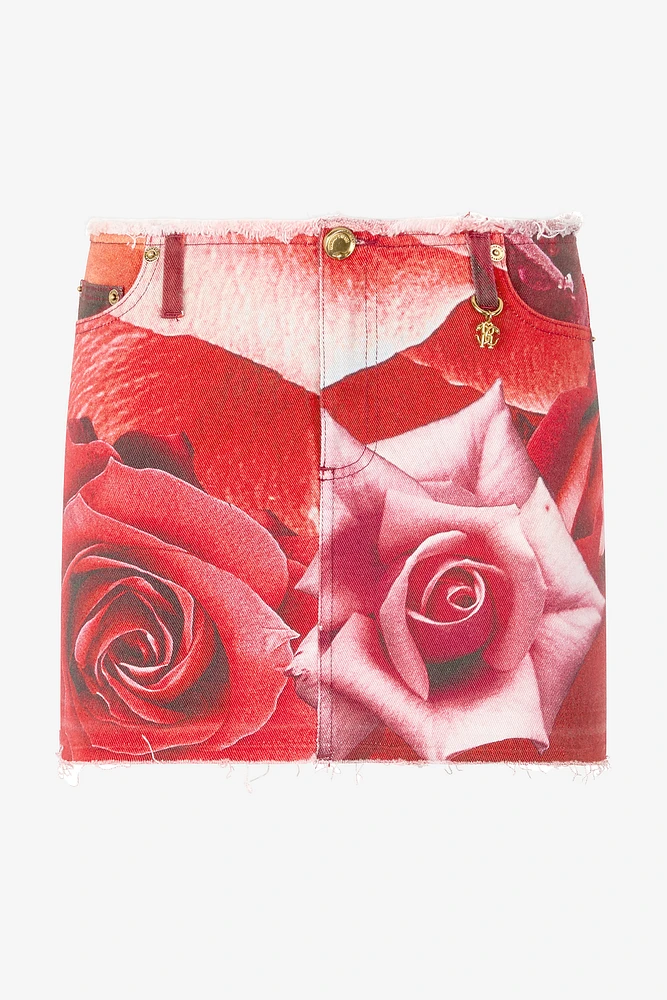 Miniskirt With Rose Print And Charm