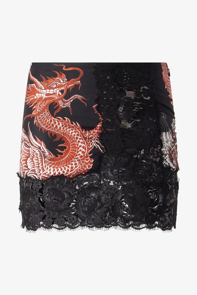 Silk Miniskirt With All-Over Dragon