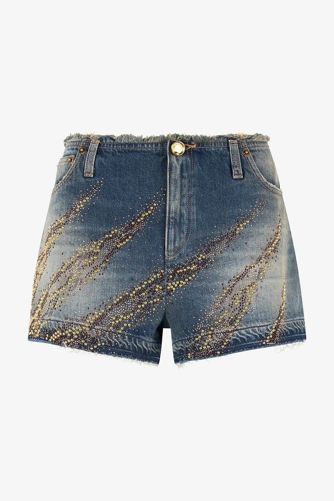 Shorts With Studded And Rhinestone-Detailed Zebra Pattern