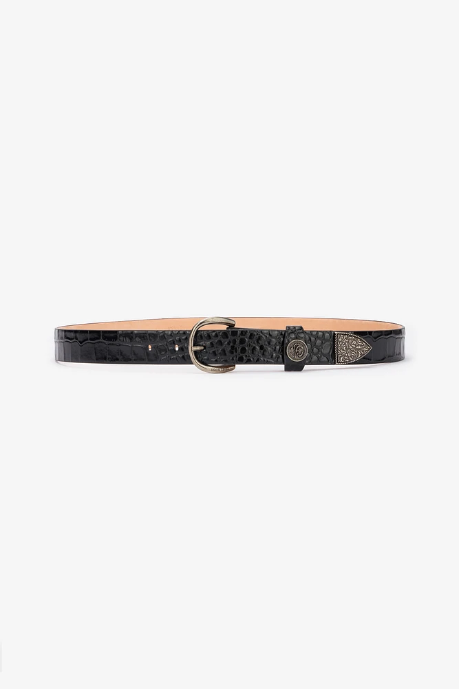 Leather Belt With Mirror Snake Monogram