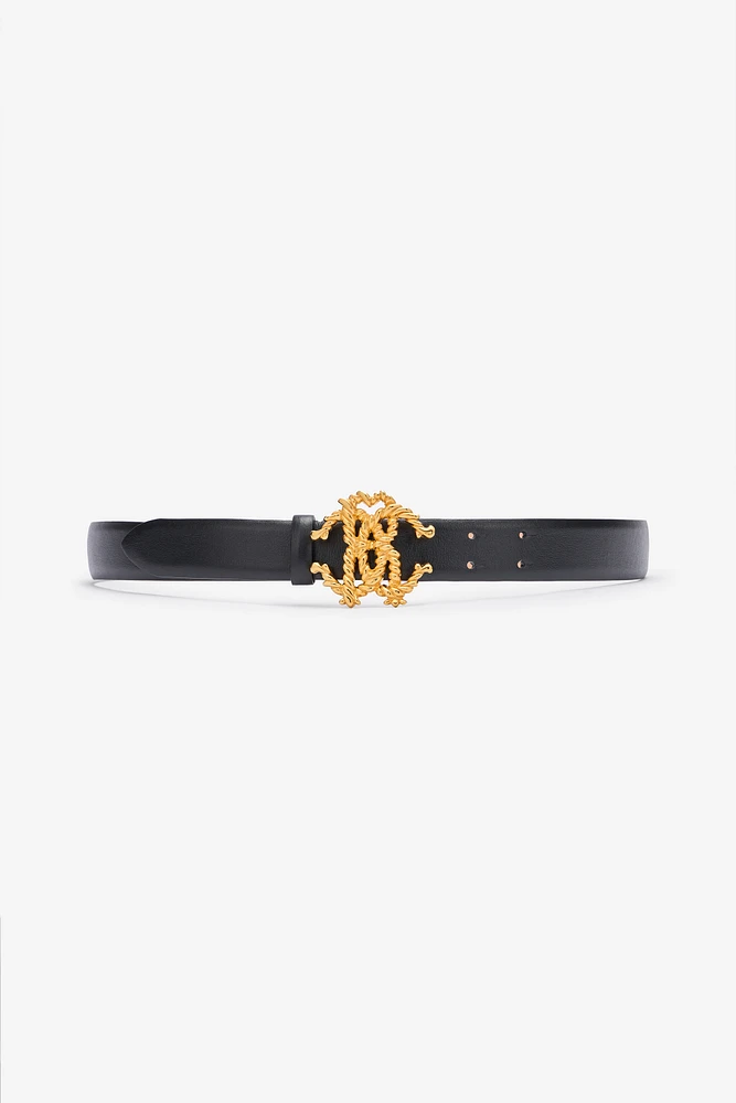 Leather Belt with Logo Buckle