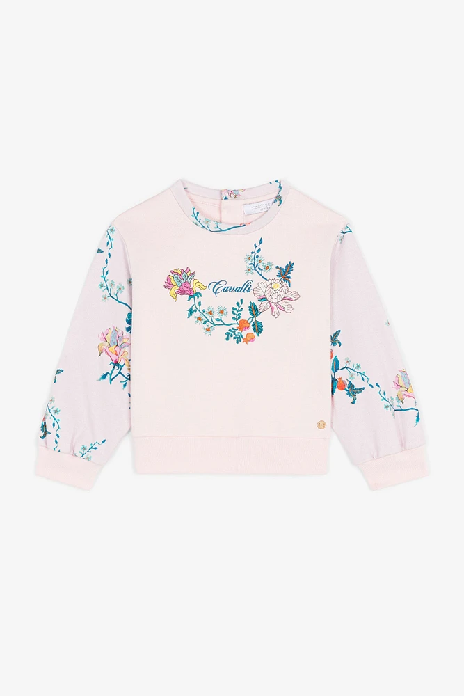 Logo and Floral-Embroidered Cotton Sweatshirt