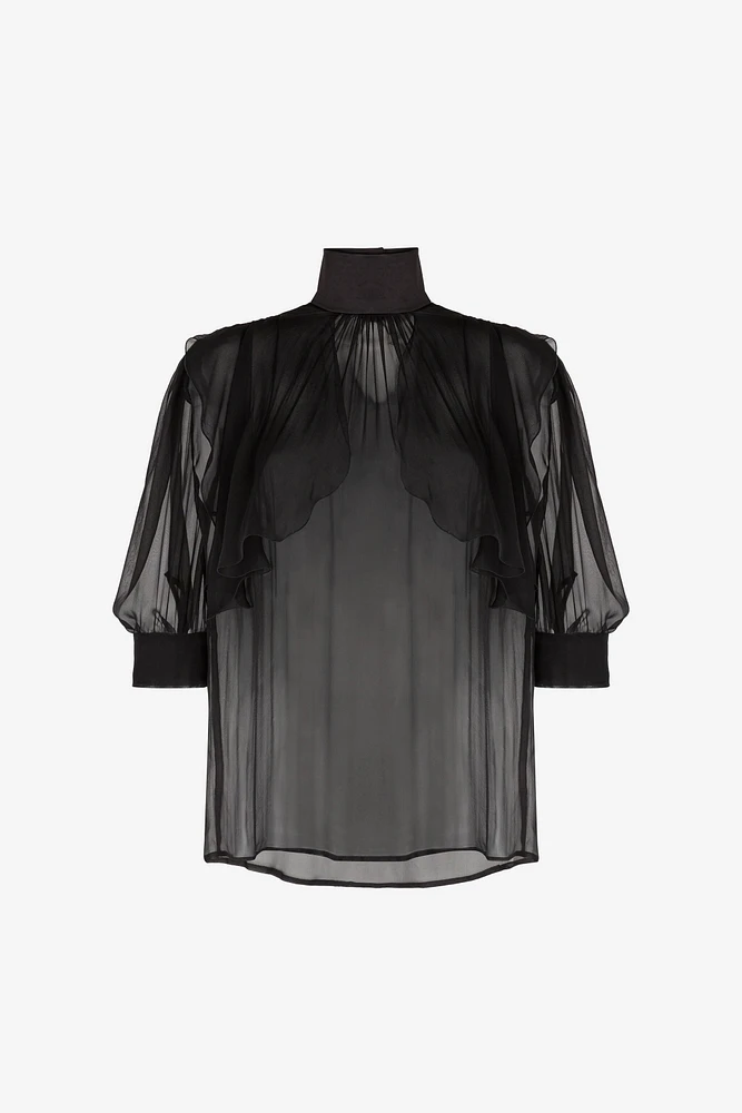 Semi-sheer high-neck blouse