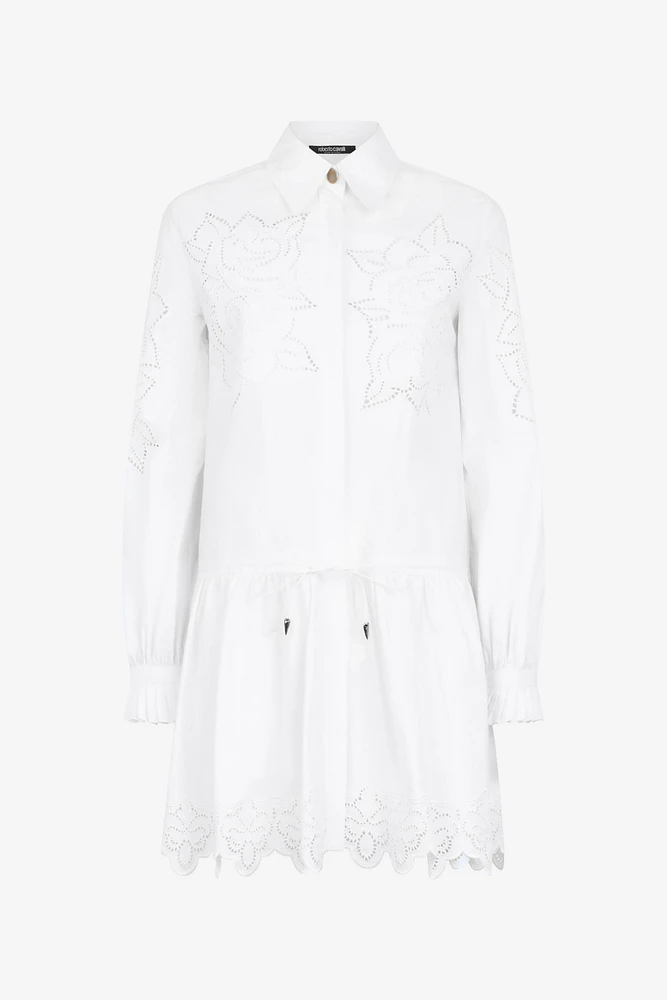 Mini Shirt Dress With Perforated Roses